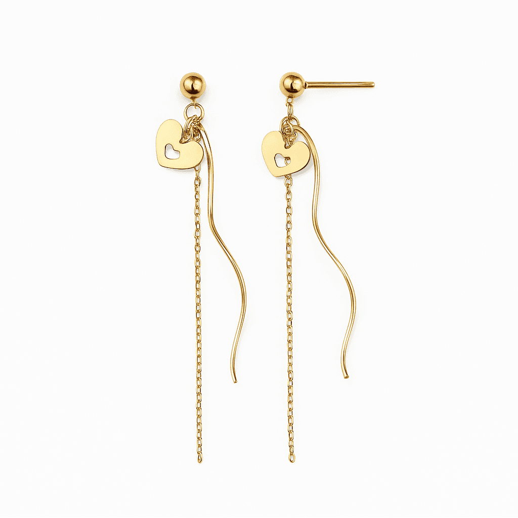 گوشواره کرلی و زنجیر با آویز قلب عکس محصول